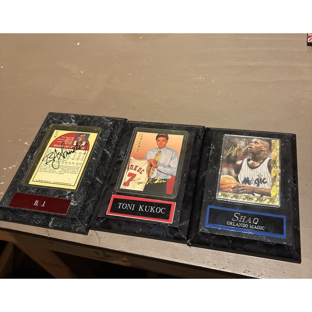 VTG NBA Plaque Cards NO COA BJ ARMSTRONG SHAQ TONI KUKOC Collectible Man Cave